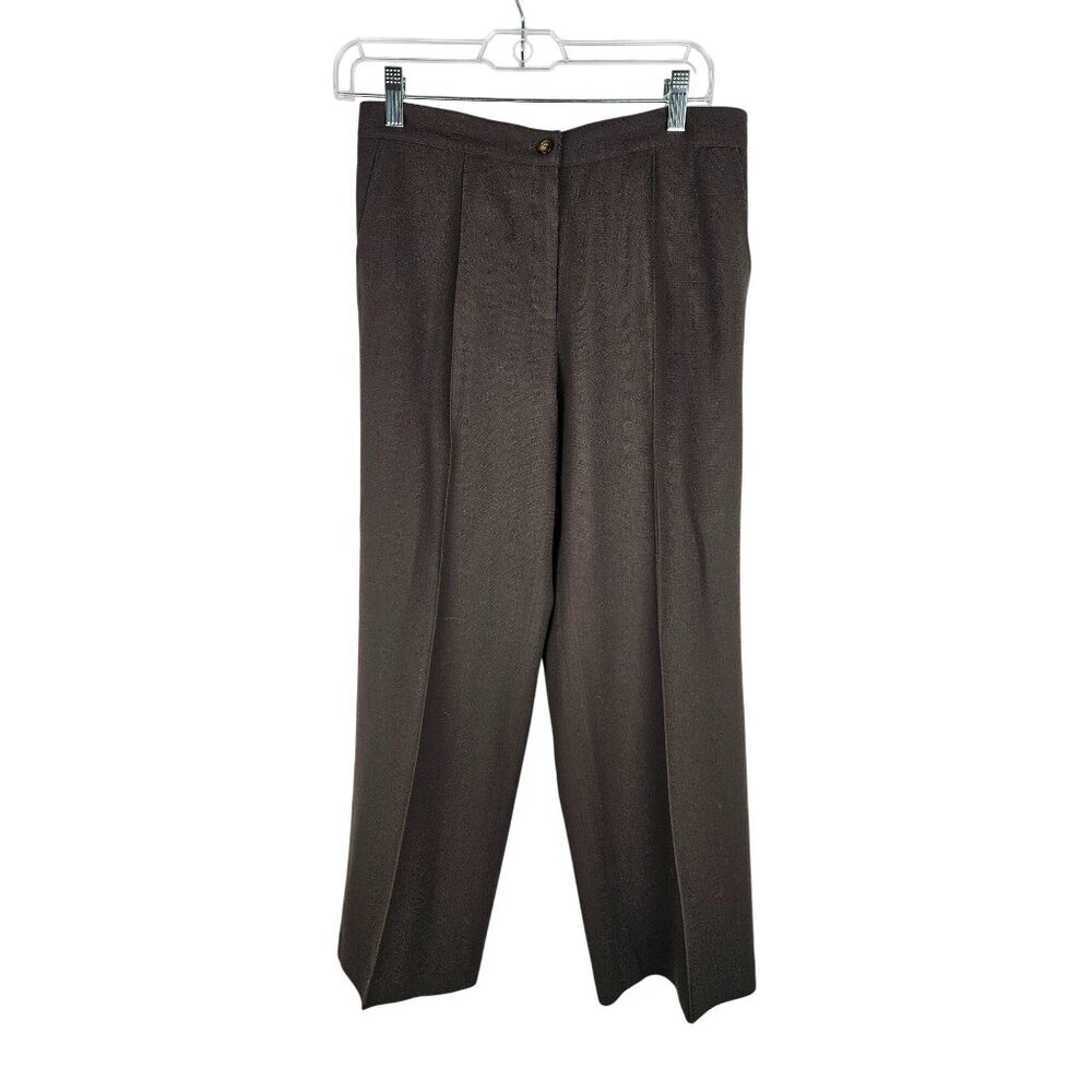 Anne Klein New York Wool Lined Pants 10P Brown Zip Front Professional